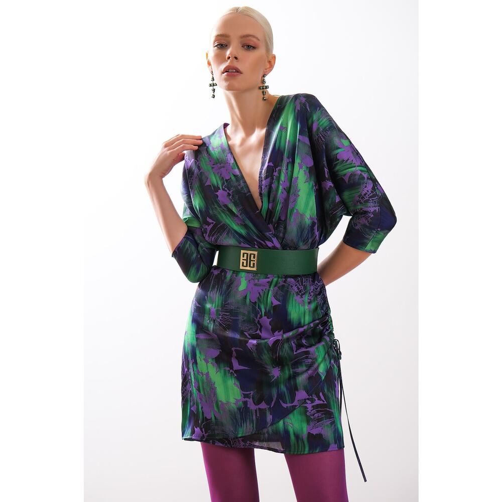 Explosion Women's Vibrant Electric Abstract Print Mini Dress Euro Chic Size 40